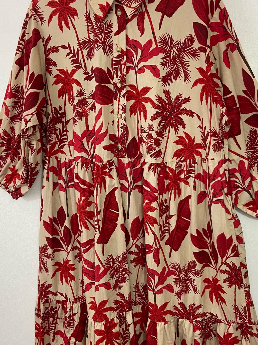 Plus 1X Maeve x Anthropologie The Bettina tiered shirt dress in Red floral - Picture 4 of 11